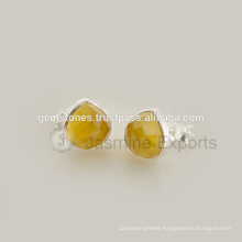 925 Sterling Silver Yellow Onyx Gemstone Stud Earring, Handmade Manufacturer Fine Quality Gemstone Earring Jewelry